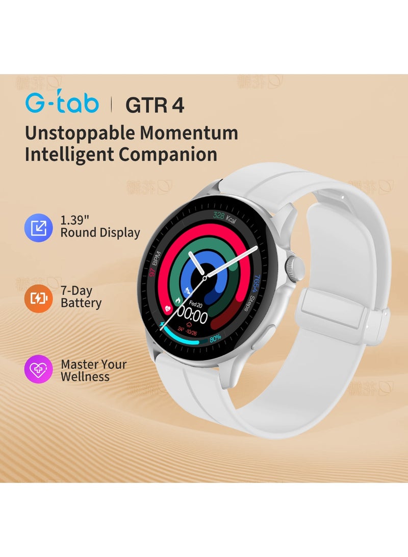 G-Tab GTR4 Smart Watch with Magnetic Strap, 1.39-Inch IPS Touch Display, Bluetooth Calling, Heart Rate & SpO₂ Monitoring, 23 Sports Modes, 1ATM Water Resistant, Android & iOS Compatible - Image 2